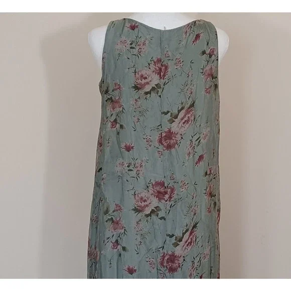 Cobblestone Living Sage Green Floral Tank Maxi Dress Rayon Silk Women US OS - Picture 5 of 8